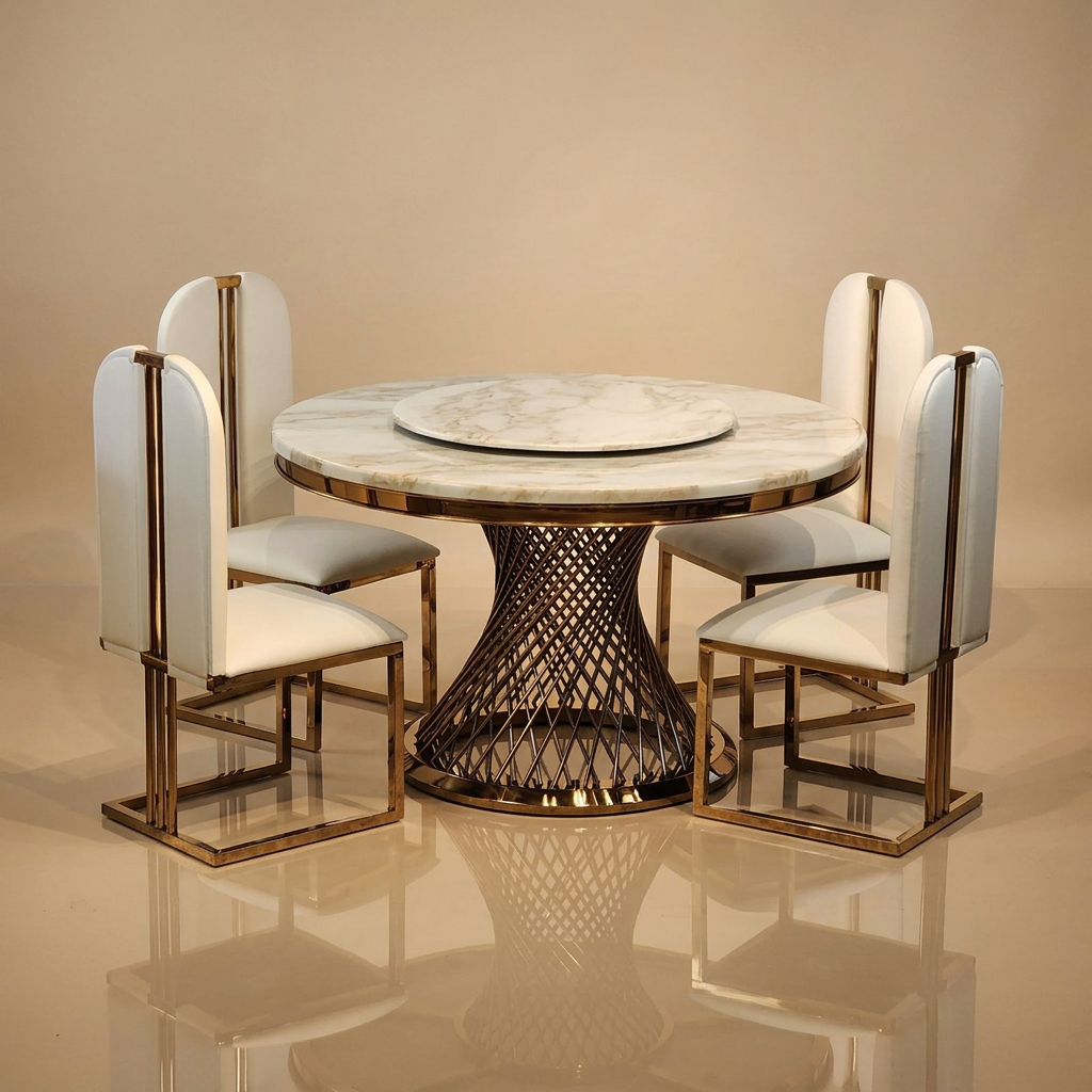 Sphere Marble Dining Table + 4 Chairs
