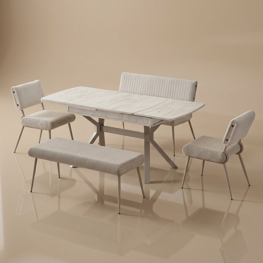 Eva Dining Table (Extandable) + 2 Bench + 2 Chairs