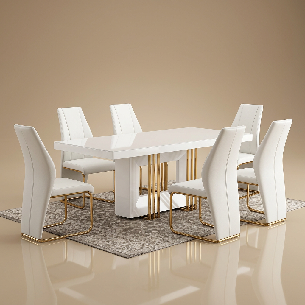 Harmony White Dining Table + 6 Chairs