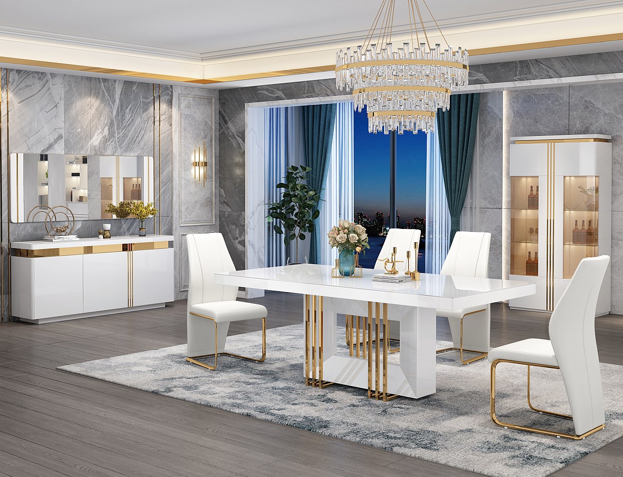 Harmony White Dining Table + 6 Chairs