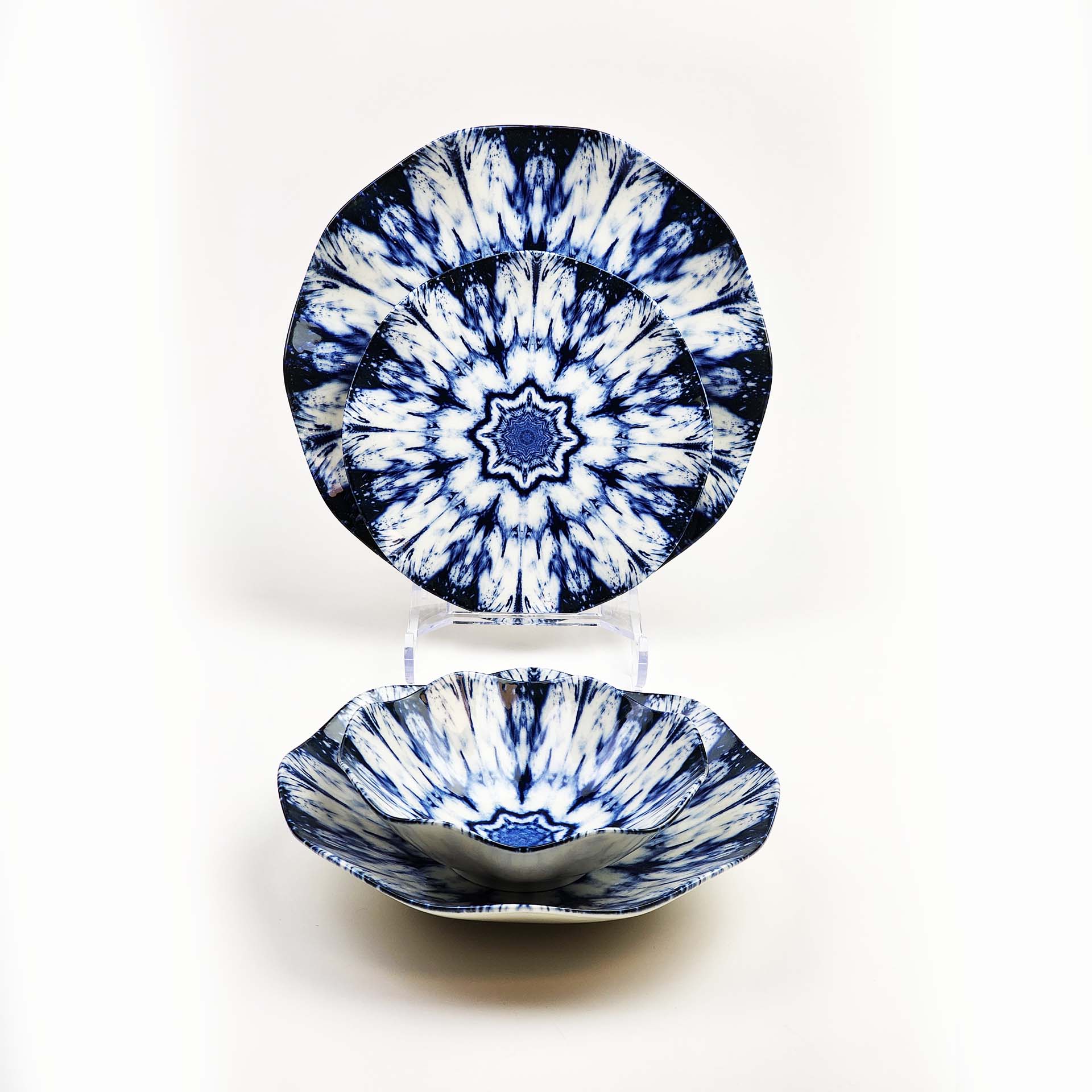 Güral Dinner Set for 6 People - White & Blue - 24 PCS