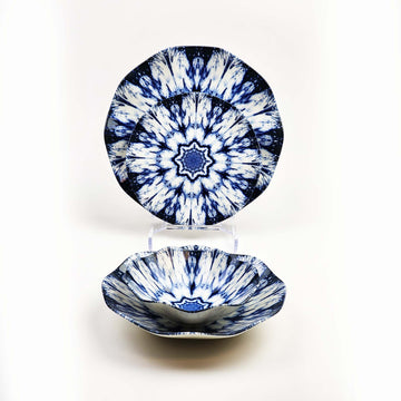 Güral Dinner Set for 6 People - White & Blue - 24 PCS