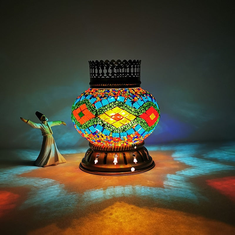 Morocco Turkish Mosaic Lamp Handmade Stained Glass Bedroom Table Lamp Battery Operated And Switch LED Wireless Night Lamp