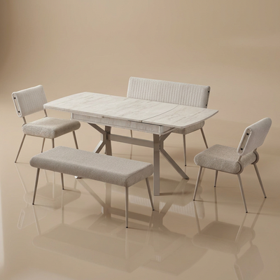Eva Dining Table (Extandable) + 2 Bench + 2 Chairs