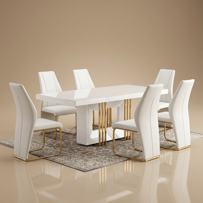 Harmony White Dining Table + 6 Chairs