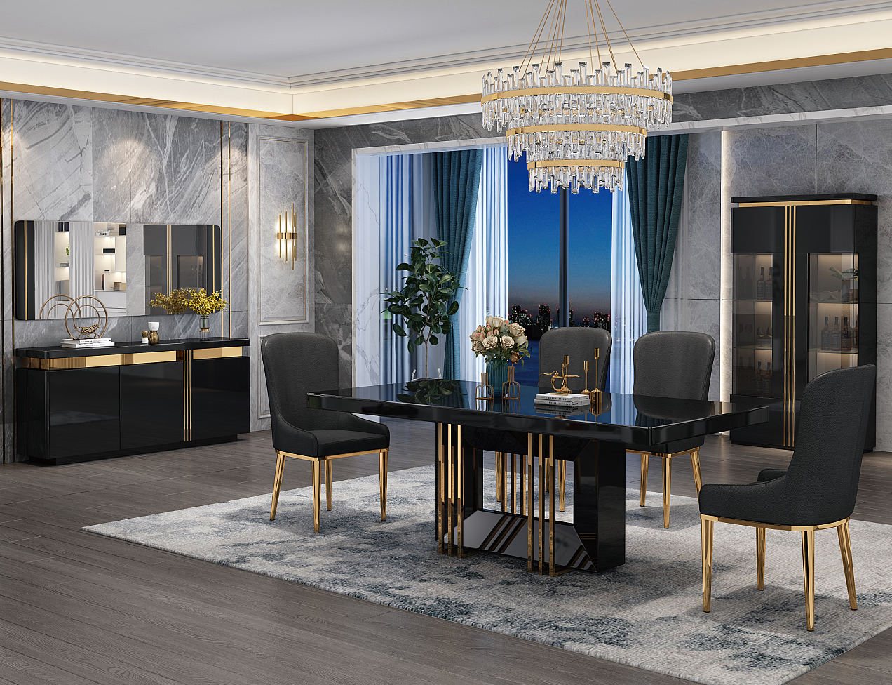 Harmony Black Dining Table + 6 Chairs