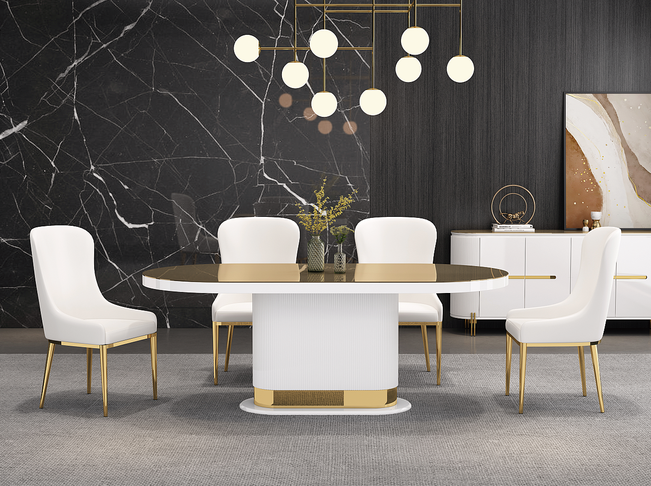Snowflake Dining Table + 6 Chairs