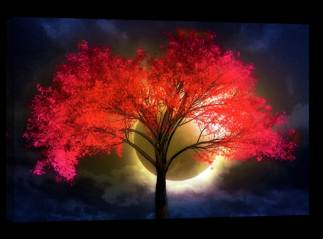 Red Tree Moon 40" X 28" Wall Decor Painting (Plastic Frame)